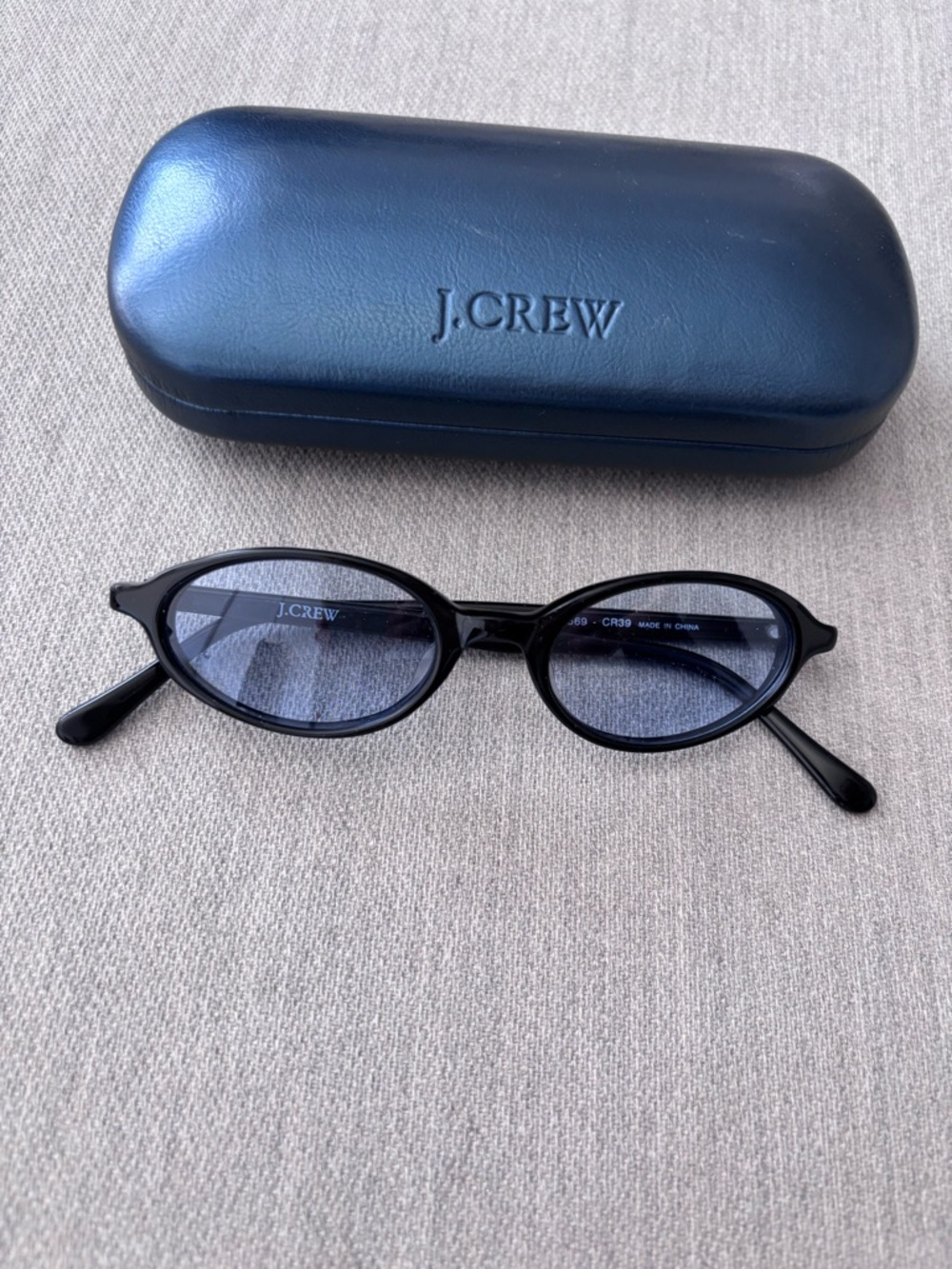Vintage J. Crew Mini Oval Black Sunglasses Blue Lenses